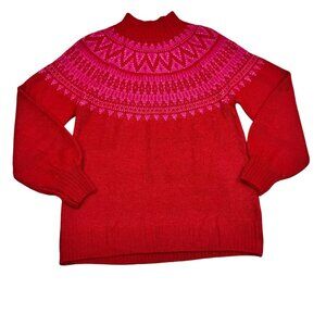 Crown & Ivy Red/Pink Fairisle Soft Comfy Pull-over Sweater Women's Size Small